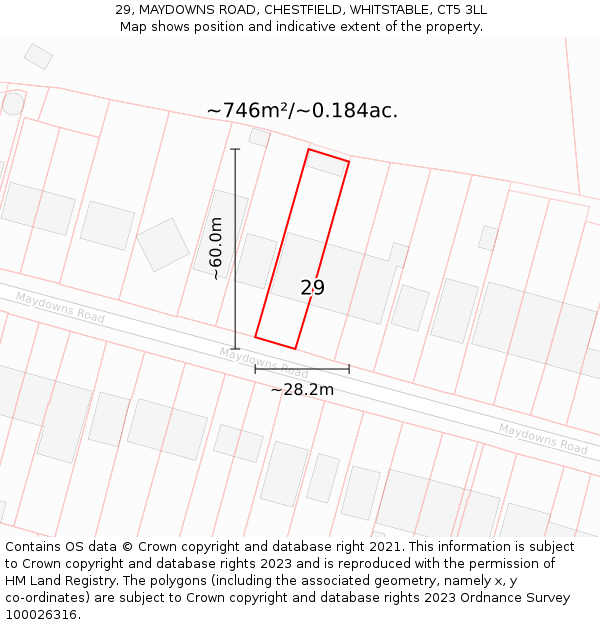 29, MAYDOWNS ROAD, CHESTFIELD, WHITSTABLE, CT5 3LL: Plot and title map