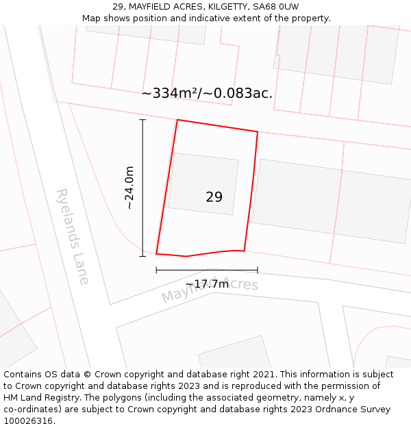 29, MAYFIELD ACRES, KILGETTY, SA68 0UW: Plot and title map