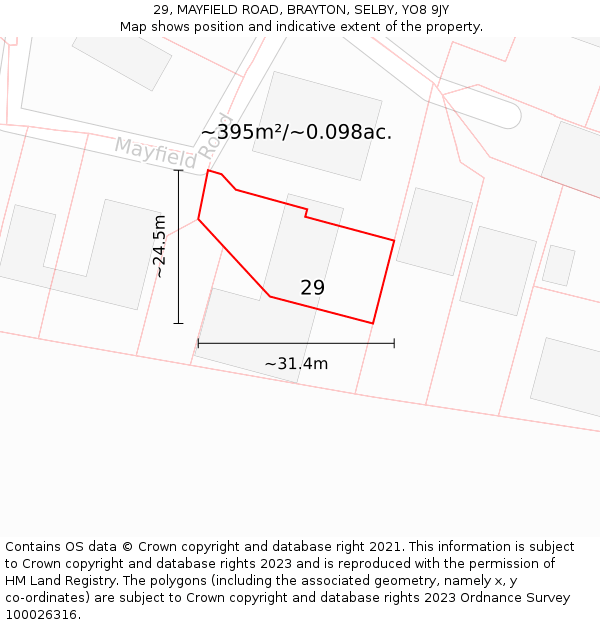 29, MAYFIELD ROAD, BRAYTON, SELBY, YO8 9JY: Plot and title map