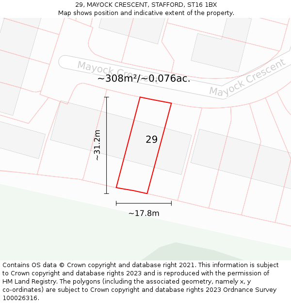 29, MAYOCK CRESCENT, STAFFORD, ST16 1BX: Plot and title map