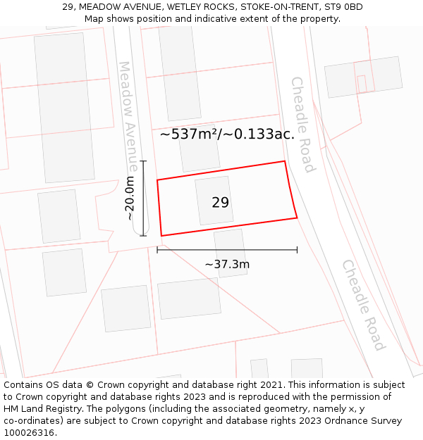 29, MEADOW AVENUE, WETLEY ROCKS, STOKE-ON-TRENT, ST9 0BD: Plot and title map