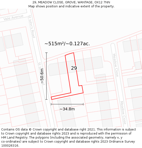 29, MEADOW CLOSE, GROVE, WANTAGE, OX12 7NN: Plot and title map