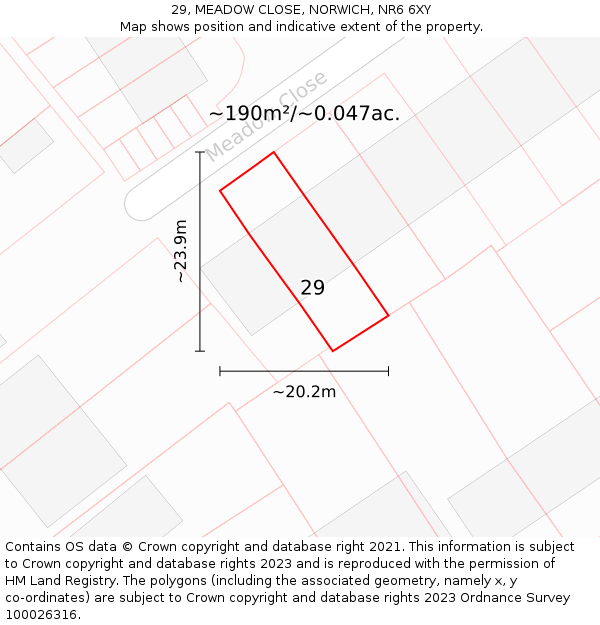 29, MEADOW CLOSE, NORWICH, NR6 6XY: Plot and title map