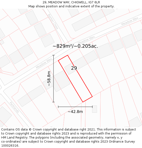 29, MEADOW WAY, CHIGWELL, IG7 6LR: Plot and title map