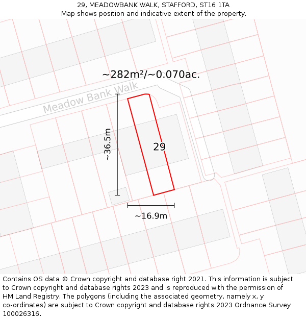 29, MEADOWBANK WALK, STAFFORD, ST16 1TA: Plot and title map