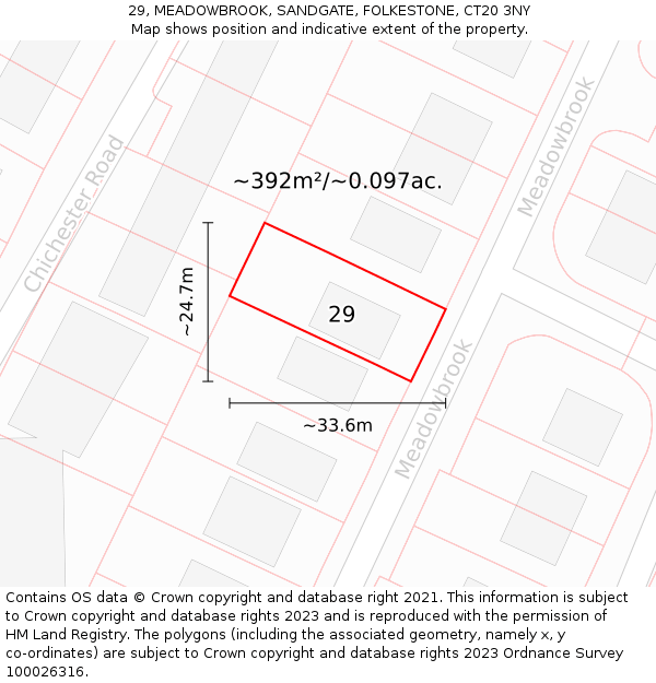 29, MEADOWBROOK, SANDGATE, FOLKESTONE, CT20 3NY: Plot and title map