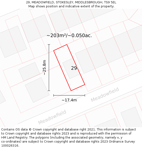 29, MEADOWFIELD, STOKESLEY, MIDDLESBROUGH, TS9 5EL: Plot and title map