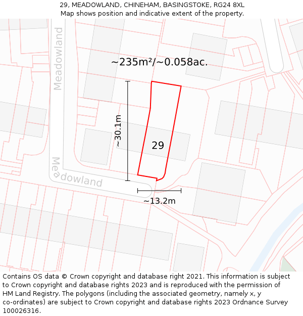 29, MEADOWLAND, CHINEHAM, BASINGSTOKE, RG24 8XL: Plot and title map