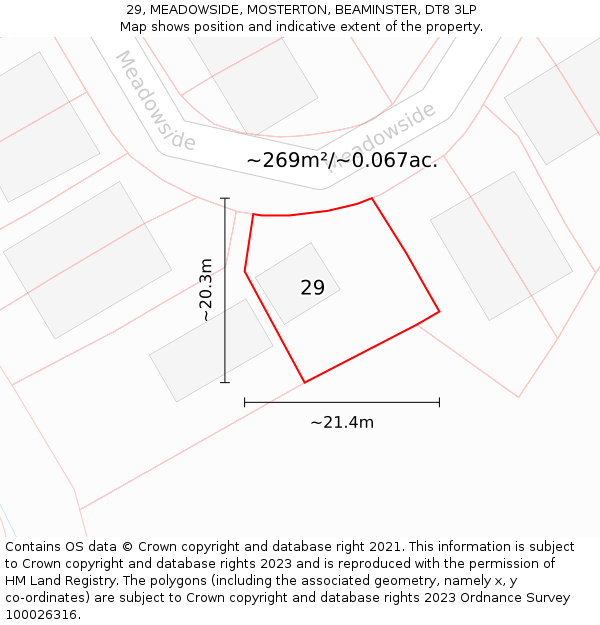 29, MEADOWSIDE, MOSTERTON, BEAMINSTER, DT8 3LP: Plot and title map
