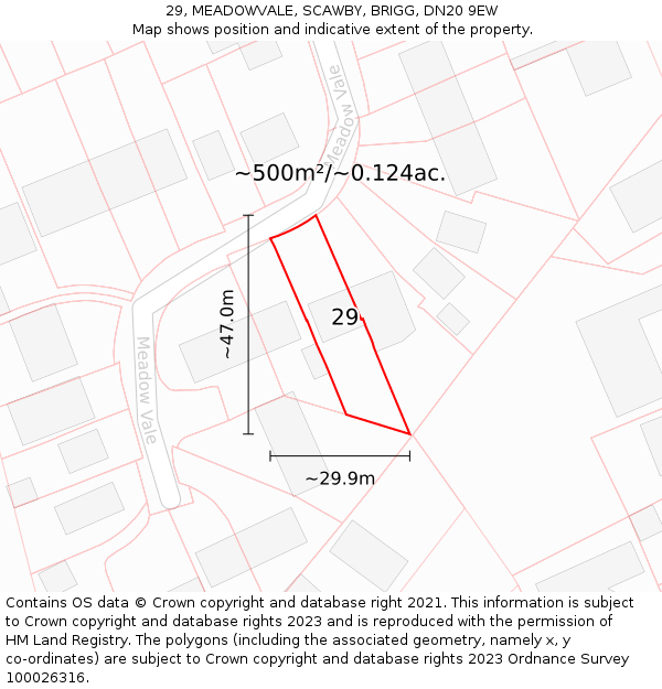29, MEADOWVALE, SCAWBY, BRIGG, DN20 9EW: Plot and title map