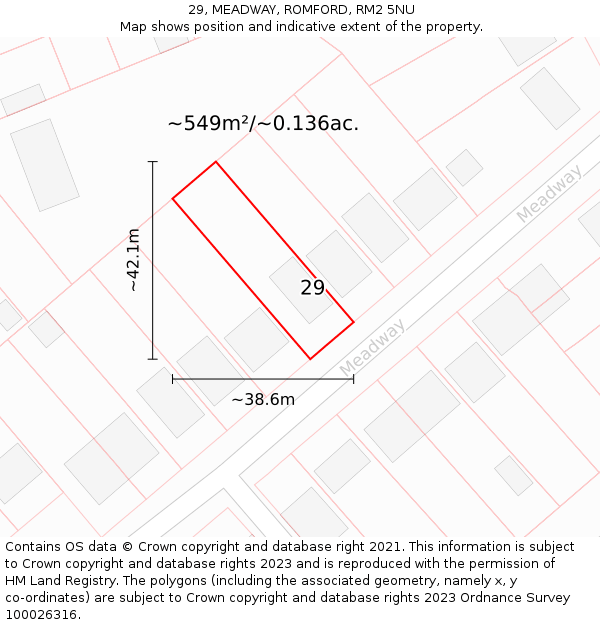 29, MEADWAY, ROMFORD, RM2 5NU: Plot and title map
