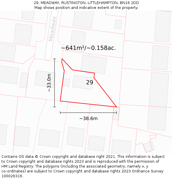 29, MEADWAY, RUSTINGTON, LITTLEHAMPTON, BN16 2DD: Plot and title map