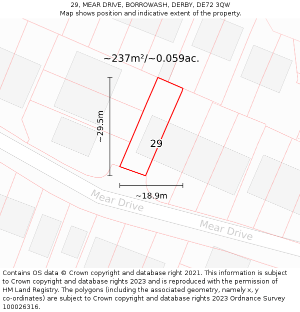 29, MEAR DRIVE, BORROWASH, DERBY, DE72 3QW: Plot and title map