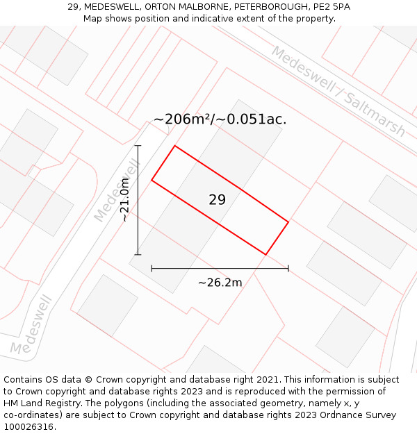 29, MEDESWELL, ORTON MALBORNE, PETERBOROUGH, PE2 5PA: Plot and title map