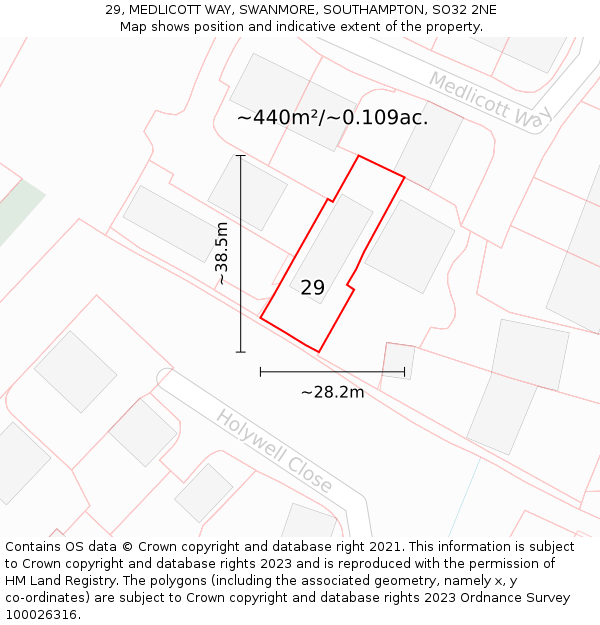29, MEDLICOTT WAY, SWANMORE, SOUTHAMPTON, SO32 2NE: Plot and title map