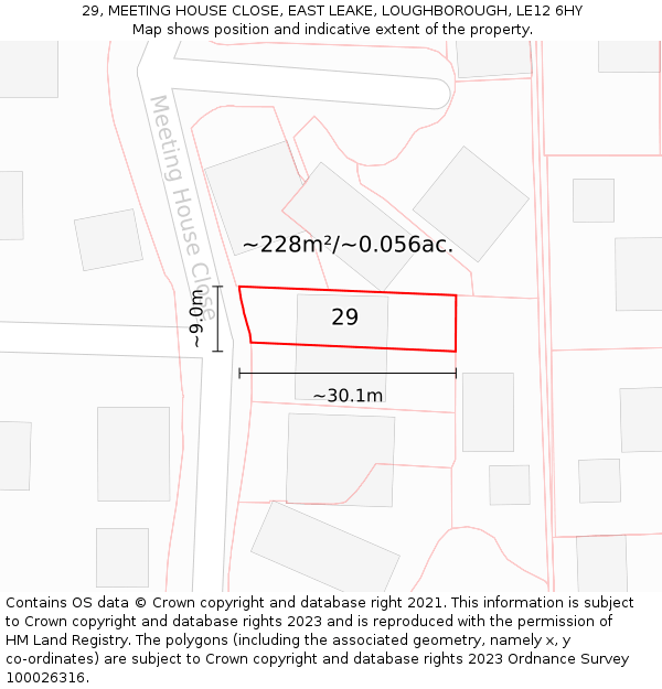 29, MEETING HOUSE CLOSE, EAST LEAKE, LOUGHBOROUGH, LE12 6HY: Plot and title map