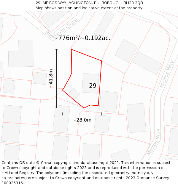 29, MEIROS WAY, ASHINGTON, PULBOROUGH, RH20 3QB: Plot and title map