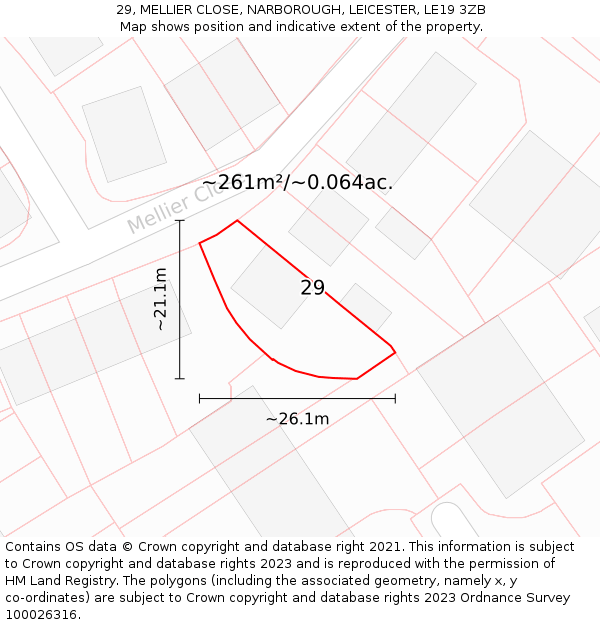 29, MELLIER CLOSE, NARBOROUGH, LEICESTER, LE19 3ZB: Plot and title map