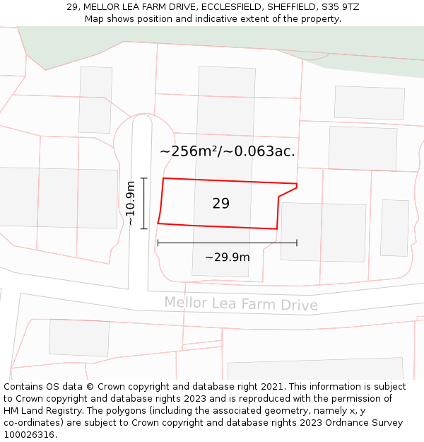 29, MELLOR LEA FARM DRIVE, ECCLESFIELD, SHEFFIELD, S35 9TZ: Plot and title map