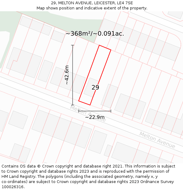 29, MELTON AVENUE, LEICESTER, LE4 7SE: Plot and title map