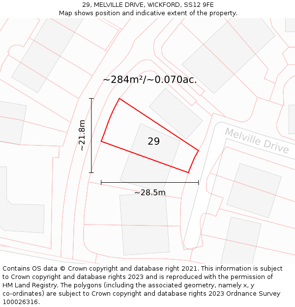 29, MELVILLE DRIVE, WICKFORD, SS12 9FE: Plot and title map