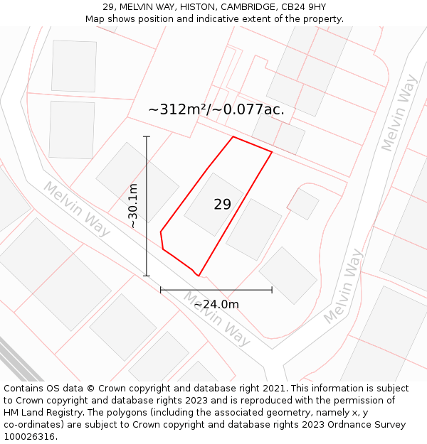29, MELVIN WAY, HISTON, CAMBRIDGE, CB24 9HY: Plot and title map