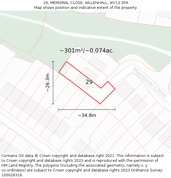 29, MEMORIAL CLOSE, WILLENHALL, WV13 2PA: Plot and title map