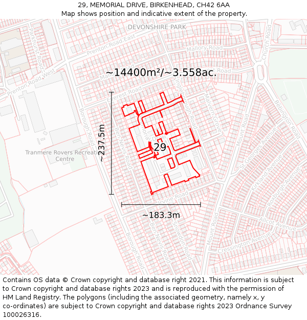29, MEMORIAL DRIVE, BIRKENHEAD, CH42 6AA: Plot and title map