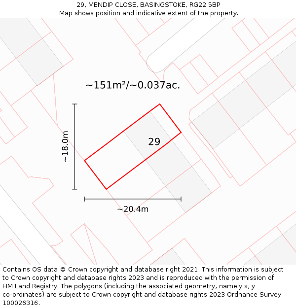 29, MENDIP CLOSE, BASINGSTOKE, RG22 5BP: Plot and title map