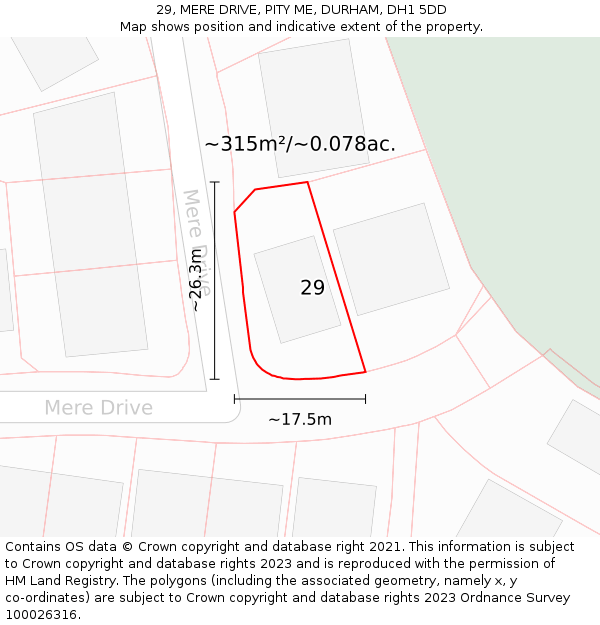 29, MERE DRIVE, PITY ME, DURHAM, DH1 5DD: Plot and title map