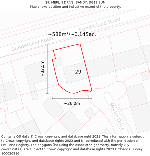 29, MERLIN DRIVE, SANDY, SG19 2UN: Plot and title map