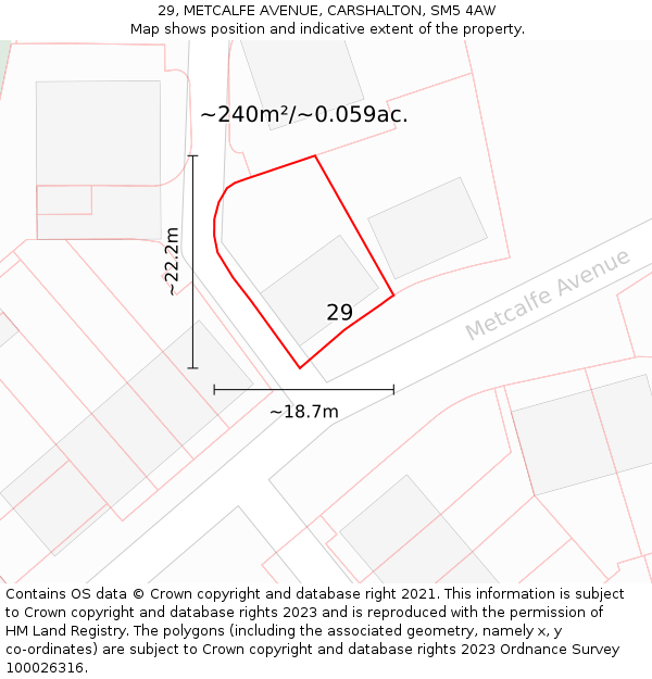 29, METCALFE AVENUE, CARSHALTON, SM5 4AW: Plot and title map