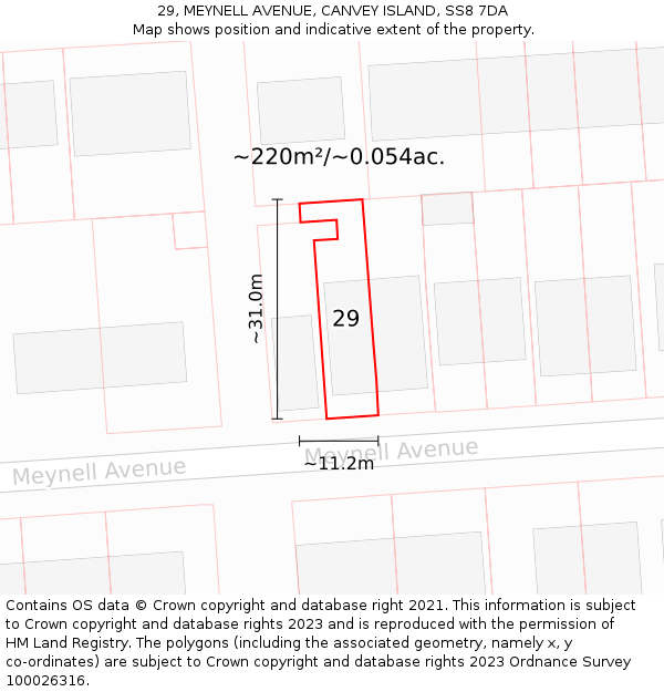 29, MEYNELL AVENUE, CANVEY ISLAND, SS8 7DA: Plot and title map