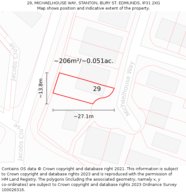 29, MICHAELHOUSE WAY, STANTON, BURY ST. EDMUNDS, IP31 2XG: Plot and title map