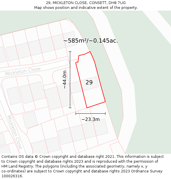 29, MICKLETON CLOSE, CONSETT, DH8 7UG: Plot and title map