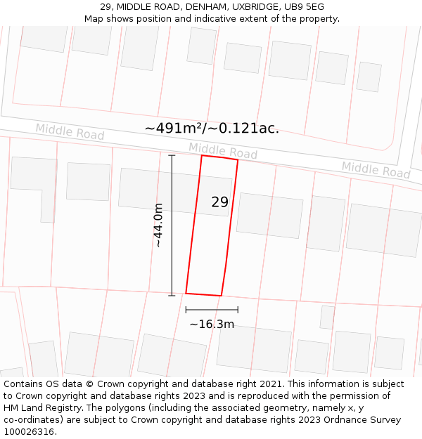 29, MIDDLE ROAD, DENHAM, UXBRIDGE, UB9 5EG: Plot and title map