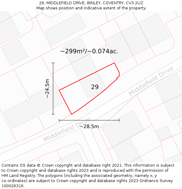 29, MIDDLEFIELD DRIVE, BINLEY, COVENTRY, CV3 2UZ: Plot and title map