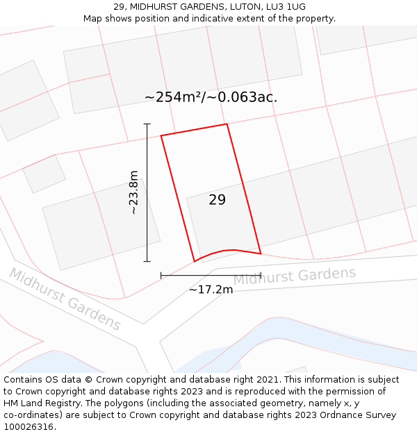 29, MIDHURST GARDENS, LUTON, LU3 1UG: Plot and title map