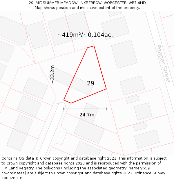 29, MIDSUMMER MEADOW, INKBERROW, WORCESTER, WR7 4HD: Plot and title map