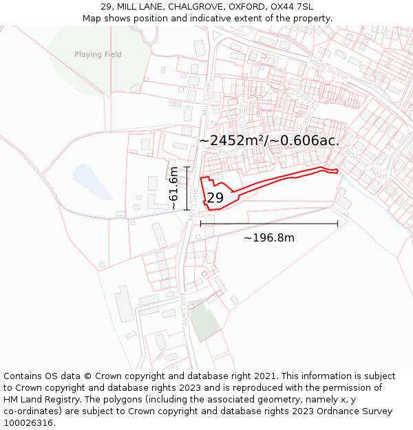29, MILL LANE, CHALGROVE, OXFORD, OX44 7SL: Plot and title map