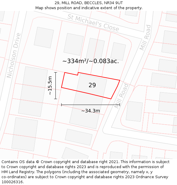 29, MILL ROAD, BECCLES, NR34 9UT: Plot and title map