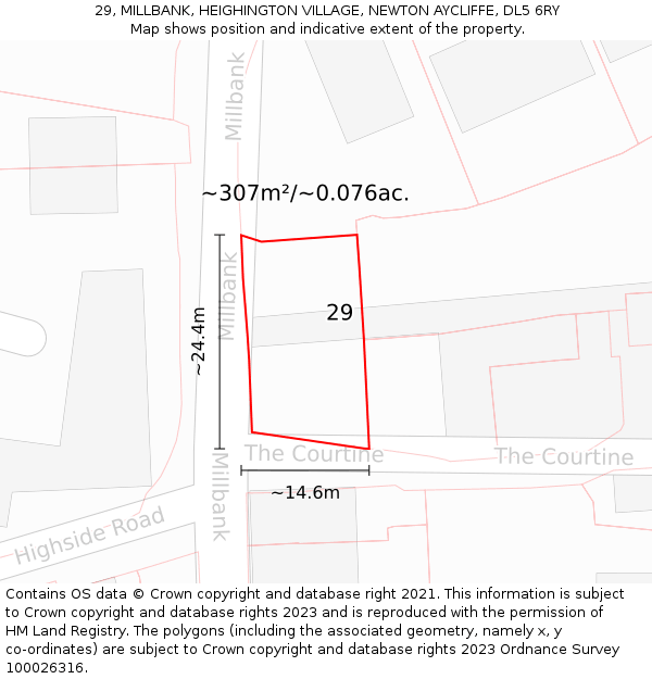 29, MILLBANK, HEIGHINGTON VILLAGE, NEWTON AYCLIFFE, DL5 6RY: Plot and title map