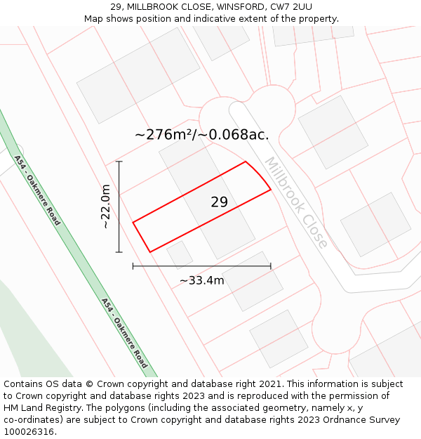 29, MILLBROOK CLOSE, WINSFORD, CW7 2UU: Plot and title map