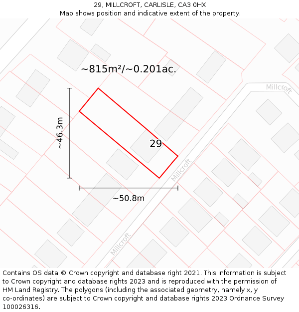 29, MILLCROFT, CARLISLE, CA3 0HX: Plot and title map