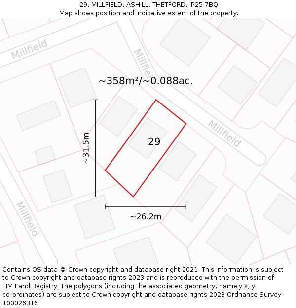 29, MILLFIELD, ASHILL, THETFORD, IP25 7BQ: Plot and title map