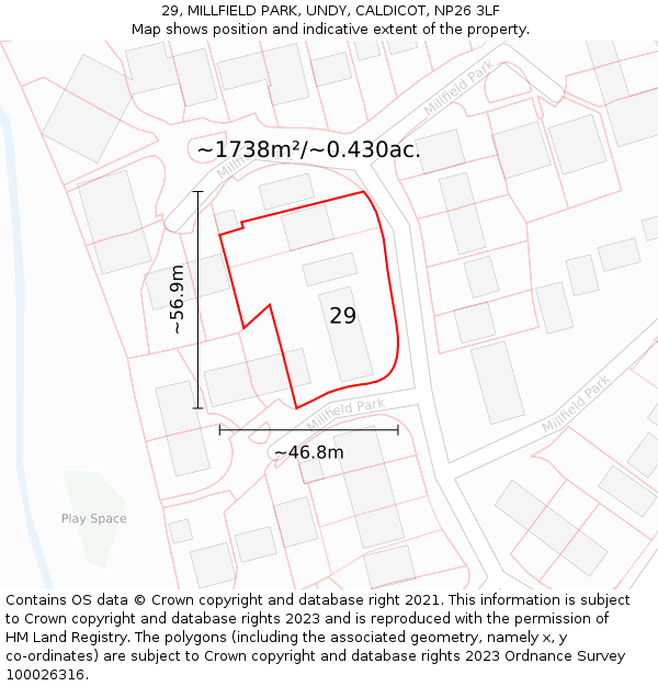 29, MILLFIELD PARK, UNDY, CALDICOT, NP26 3LF: Plot and title map