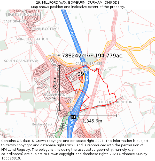 29, MILLFORD WAY, BOWBURN, DURHAM, DH6 5DE: Plot and title map