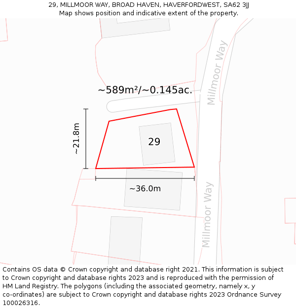 29, MILLMOOR WAY, BROAD HAVEN, HAVERFORDWEST, SA62 3JJ: Plot and title map