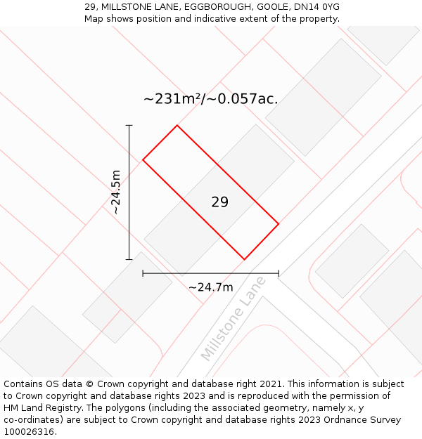 29, MILLSTONE LANE, EGGBOROUGH, GOOLE, DN14 0YG: Plot and title map