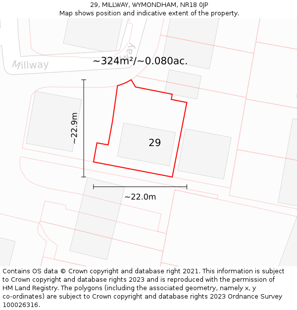 29, MILLWAY, WYMONDHAM, NR18 0JP: Plot and title map